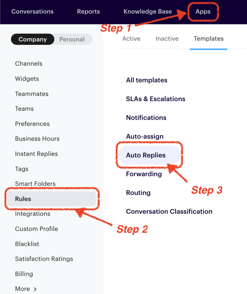 Screenshot showing how to set up autoreply email on Groove