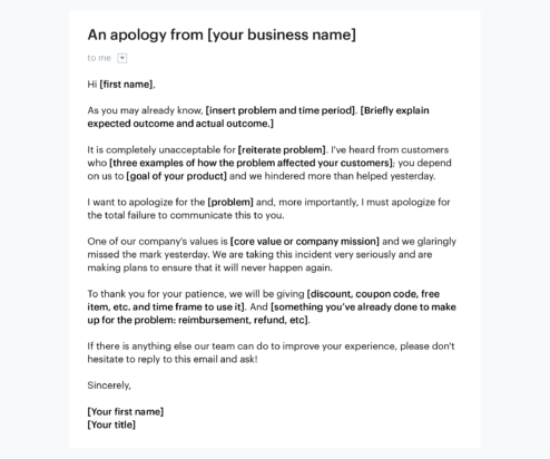 Business Apology Email Example for Customer Service: A Personalized ...