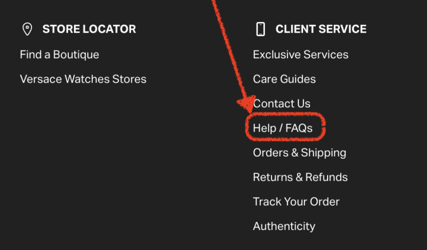 A link to an FAQ in a website footer.