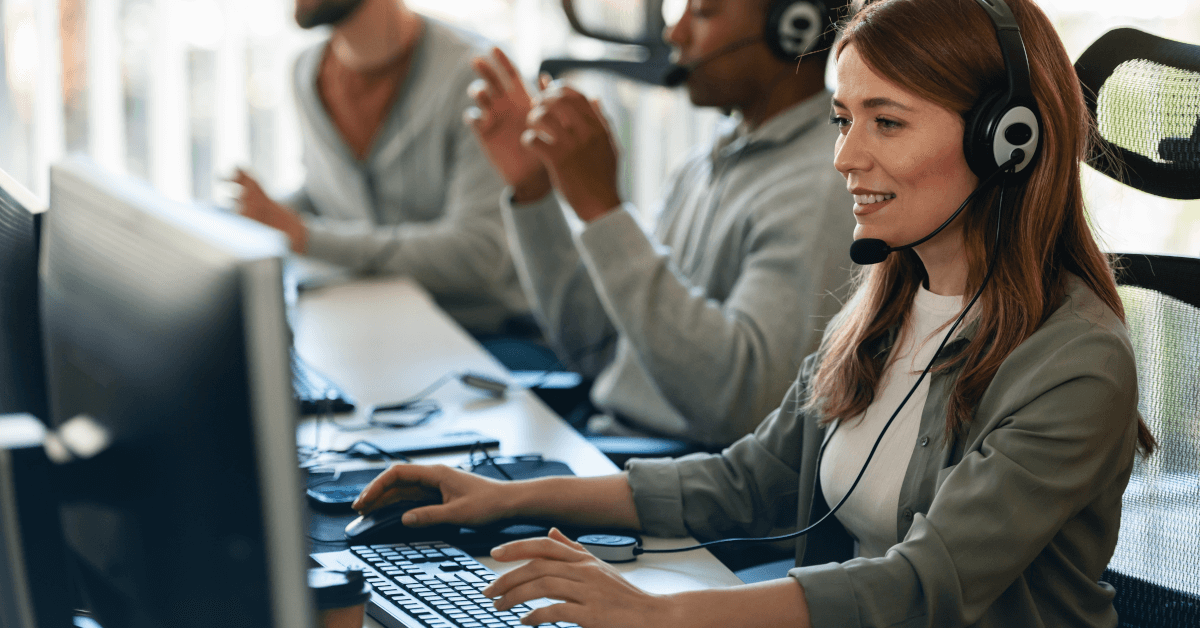 Customer support agents working in a call center.