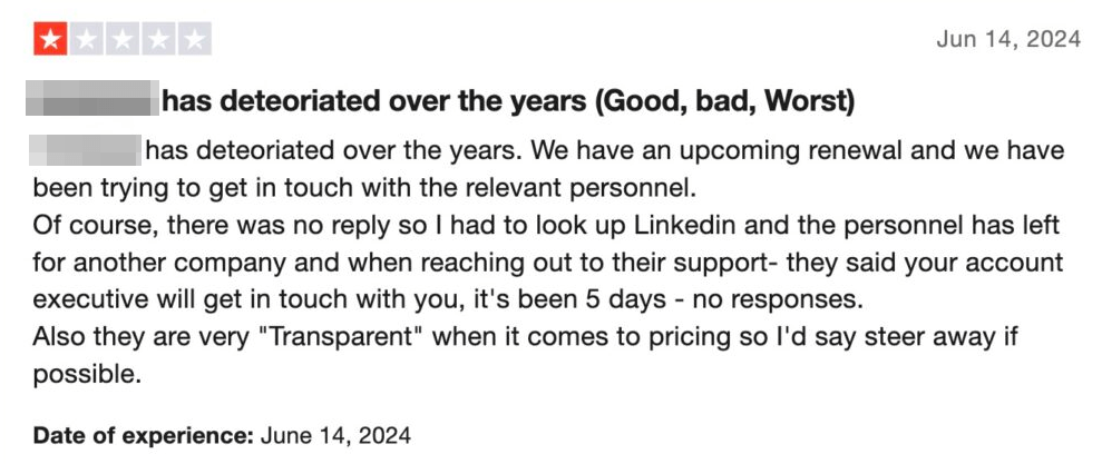 An example of a negative customer review complaining about delays.