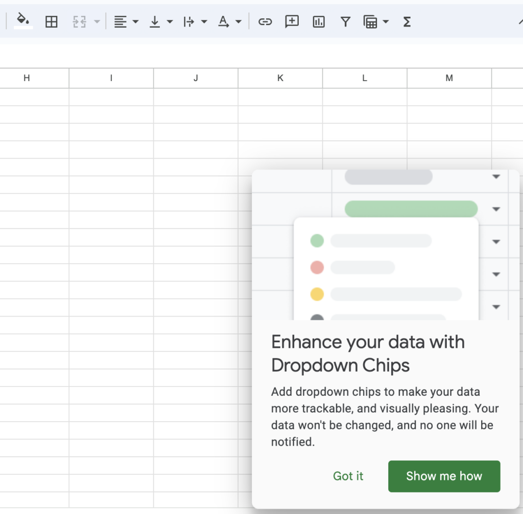 in-app guidance that Google uses for new google docs users