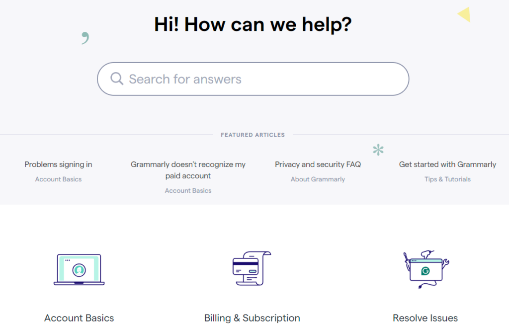 Grammarly's self-service portal.