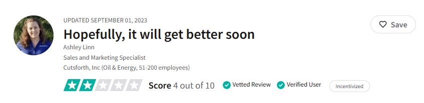 An example of a negative customer review.