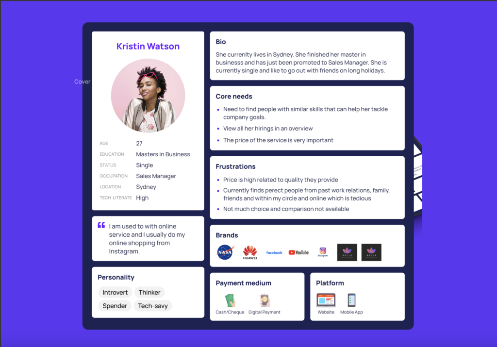 An example of a customer persona template, which you can use to segment your audiences. 