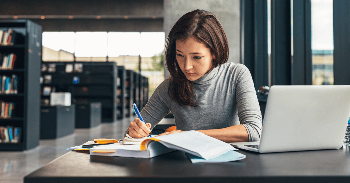 A woman doing research.