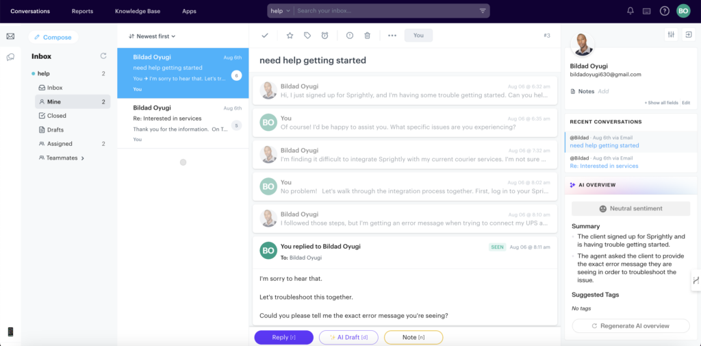 Groove's shared inbox helps support teams to manage all customer interactions in one place.