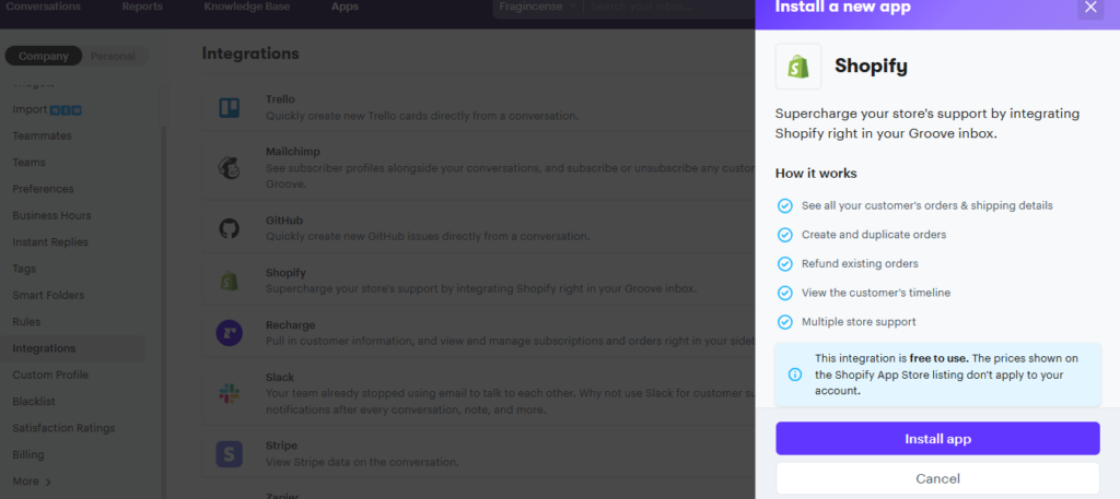 Groove integration options.