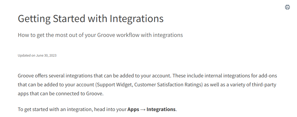 Groove's Knowledge Base is an example of improving overall system performance, and the identified process of responding to tickets that bog up your inbox.