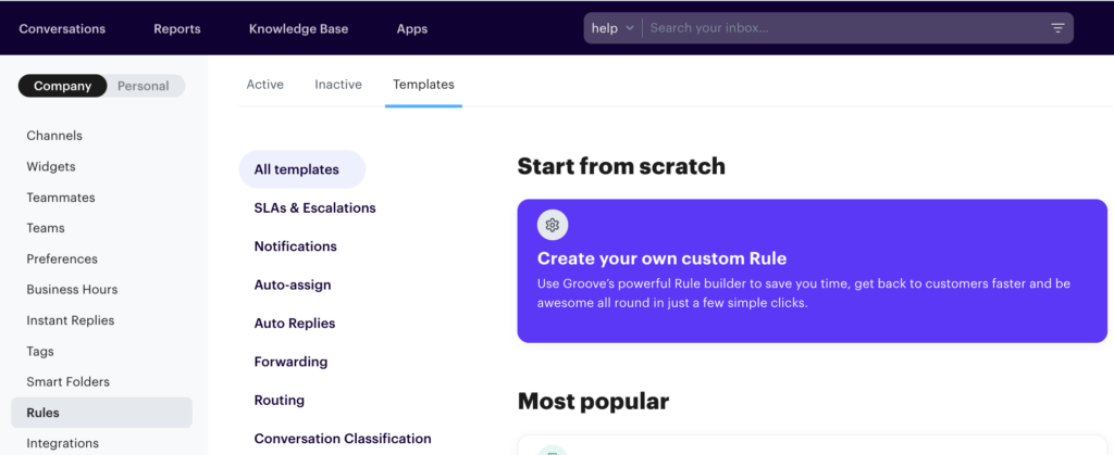 Groove's Rules feature for customer support