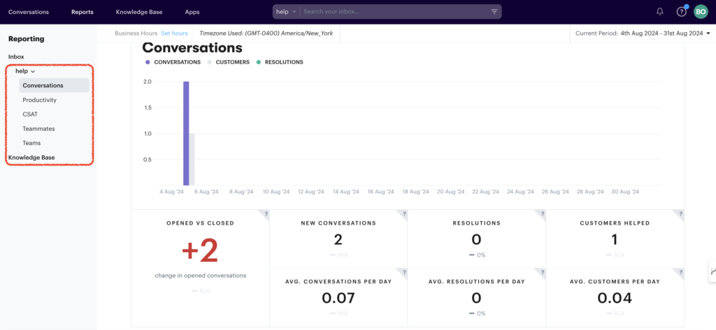 Groove's reports feature and reports types, including market feedback report