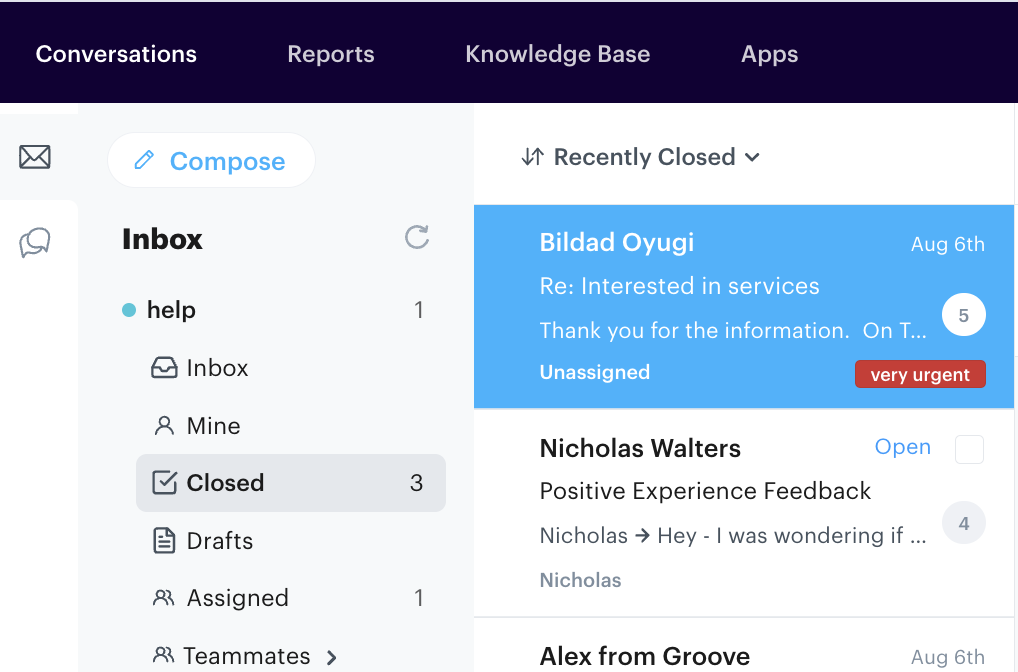 Groove shared inbox feature for customer support teams