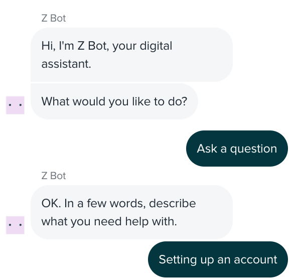 An example of an AI chat bot from a Zendesk landing page.