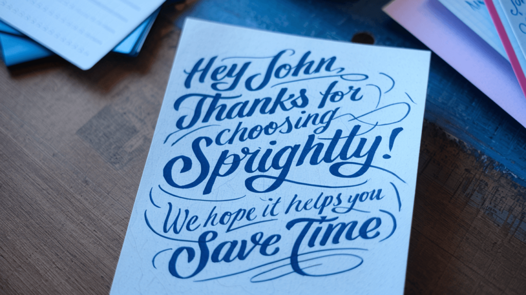 Handwritten thank you note for post purchase support