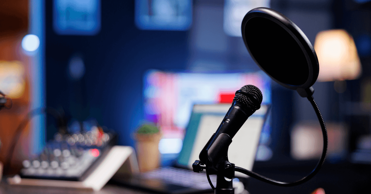 A professional microphone in a recording studio.