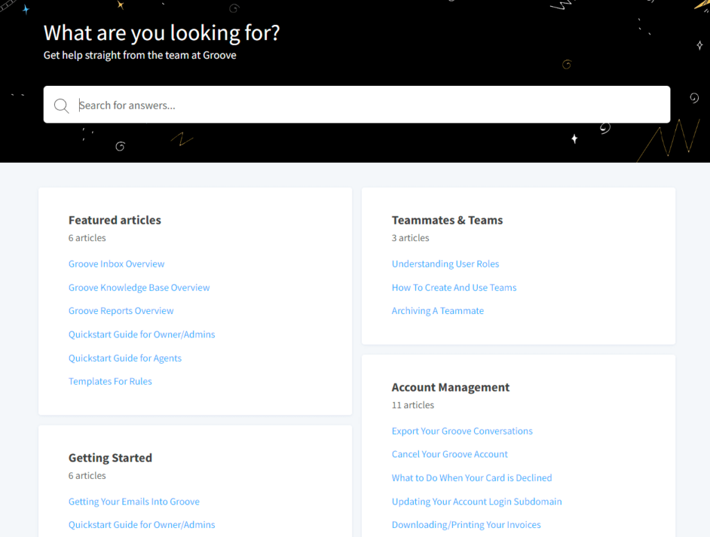 Groove's customer support knowledge base.