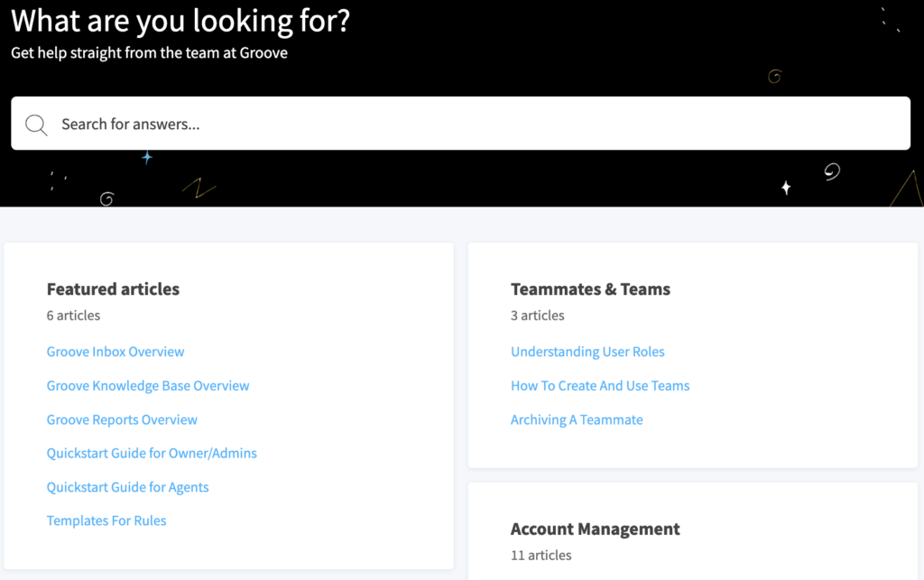 Groove's customer support knowledge base.