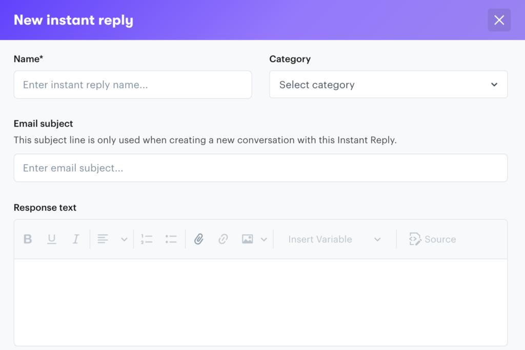 Instant replies in Groove function similarly to canned responses, which can be used as automated replies. 