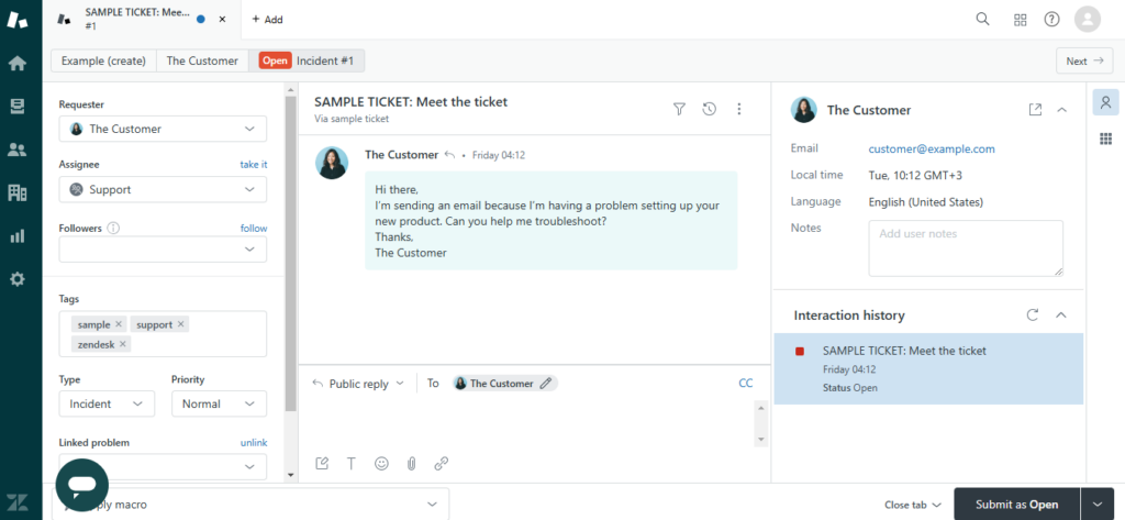 Zendesk's user interface that has an intuitive ticket management syste.