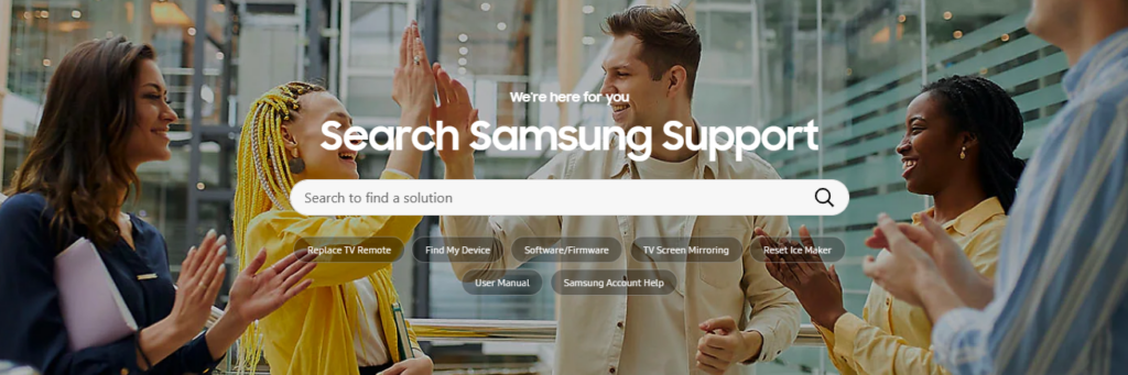 A screenshot of Samsung's customer support knowledge base 