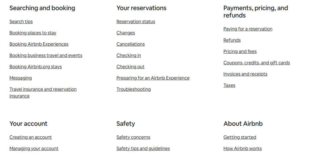 Screenshot of Instagram knowledge base categories