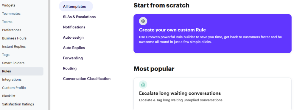 Groove's rules templates for automation that streamline workflows