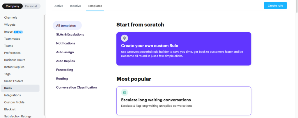 Setting up rules in Groove for automated customer support