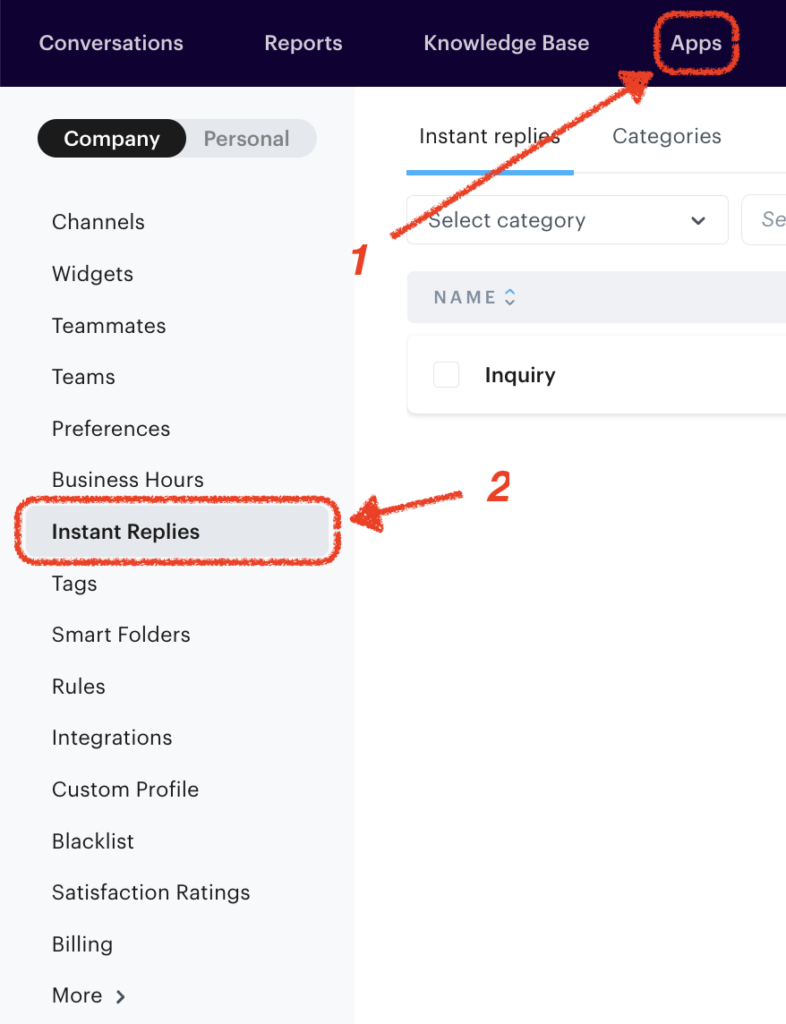 Screenshot of how to set up Instant Replies on Groove for customer service speed