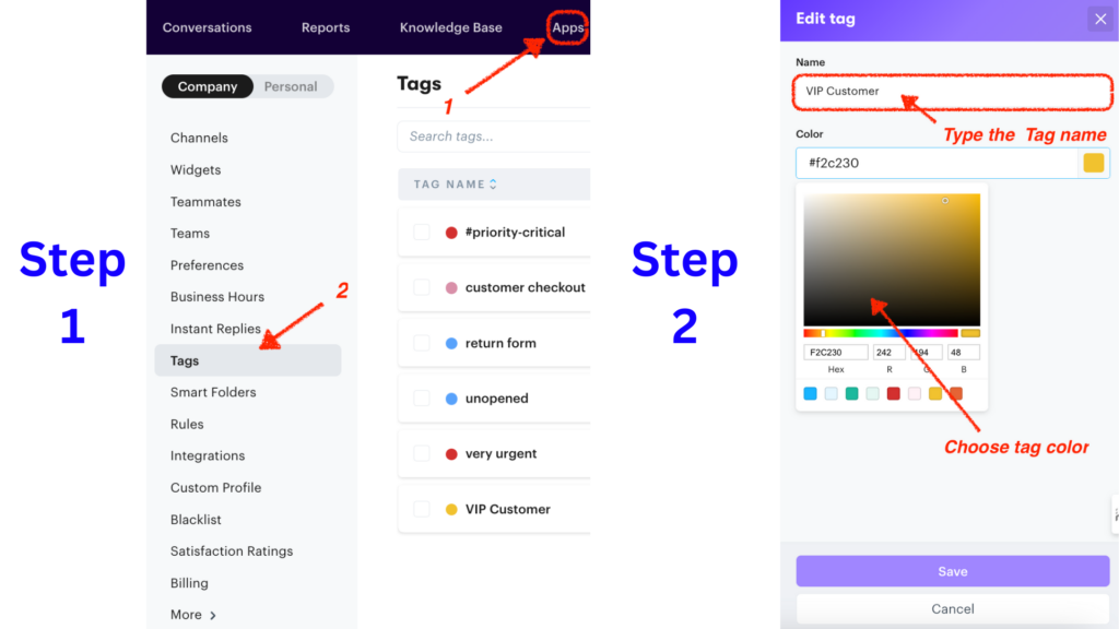 Screenshot of the steps for setting up tags on Groove