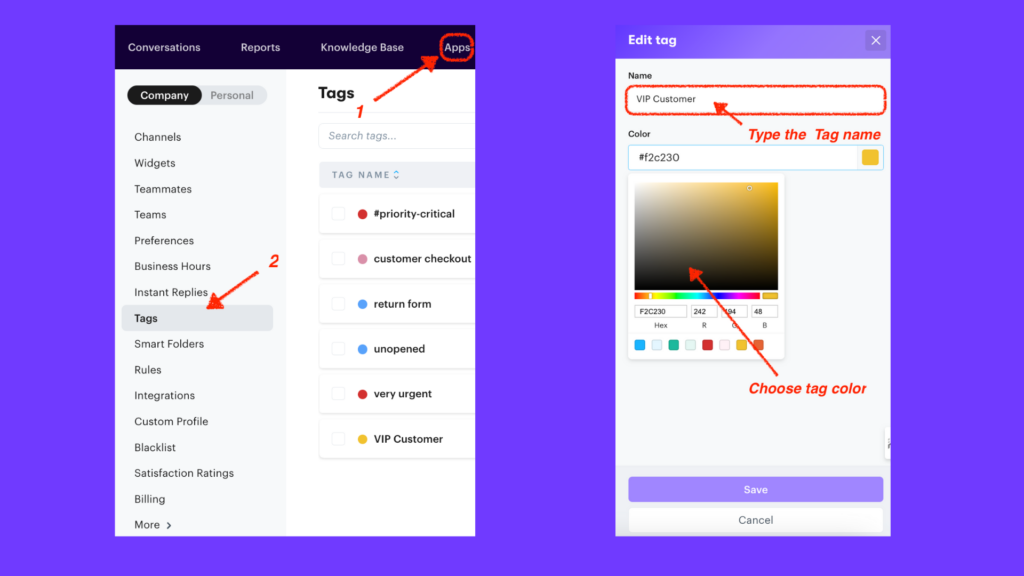 A guide showing how to set up tags