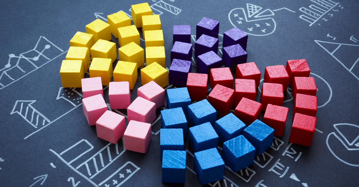 Colorful blocks segmented into groups.