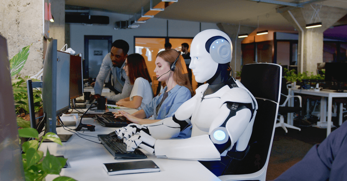 A robot working in a customer service role.