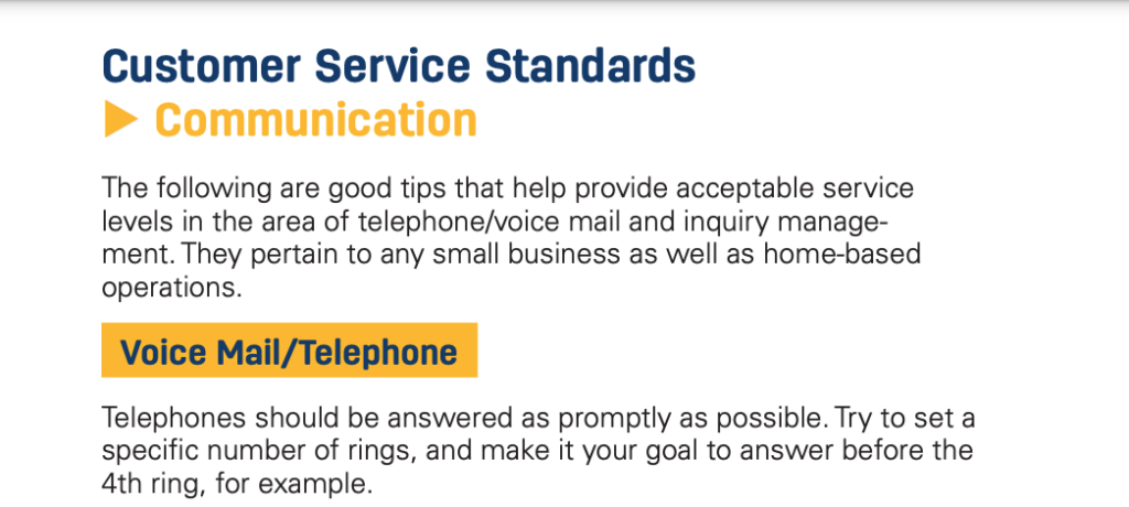 Customer service standards on communication.