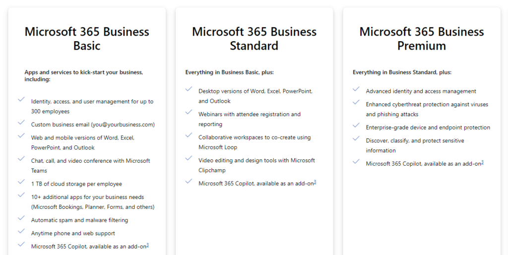 Microsoft 365 pricing plans.