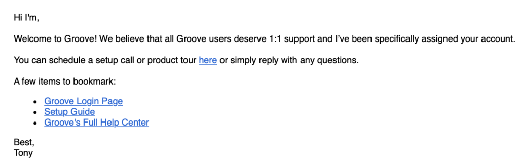 Email sent by customer support to a customer addressing common questions