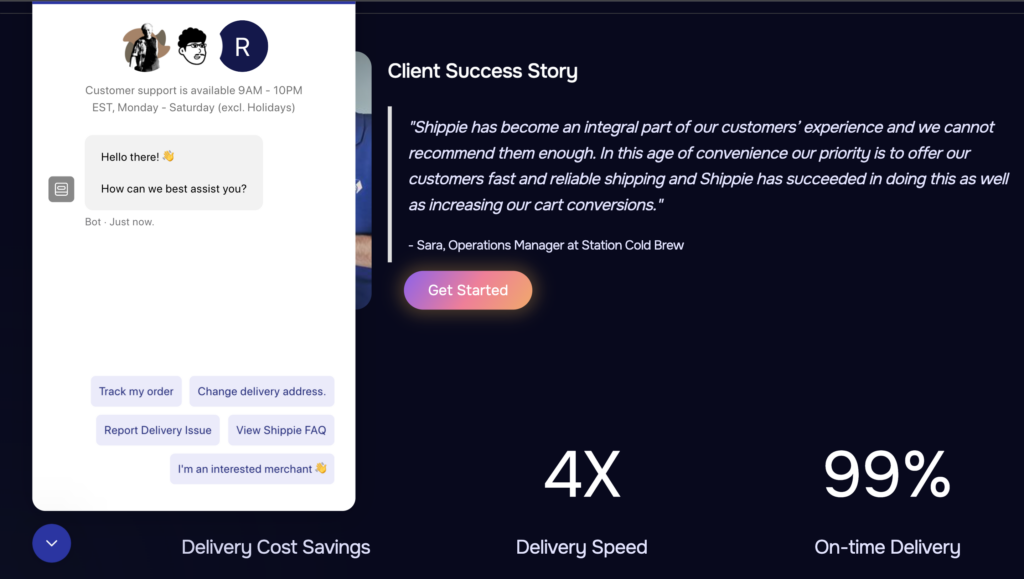 Shippie leverages a chatbot to field commonly asked questions. 