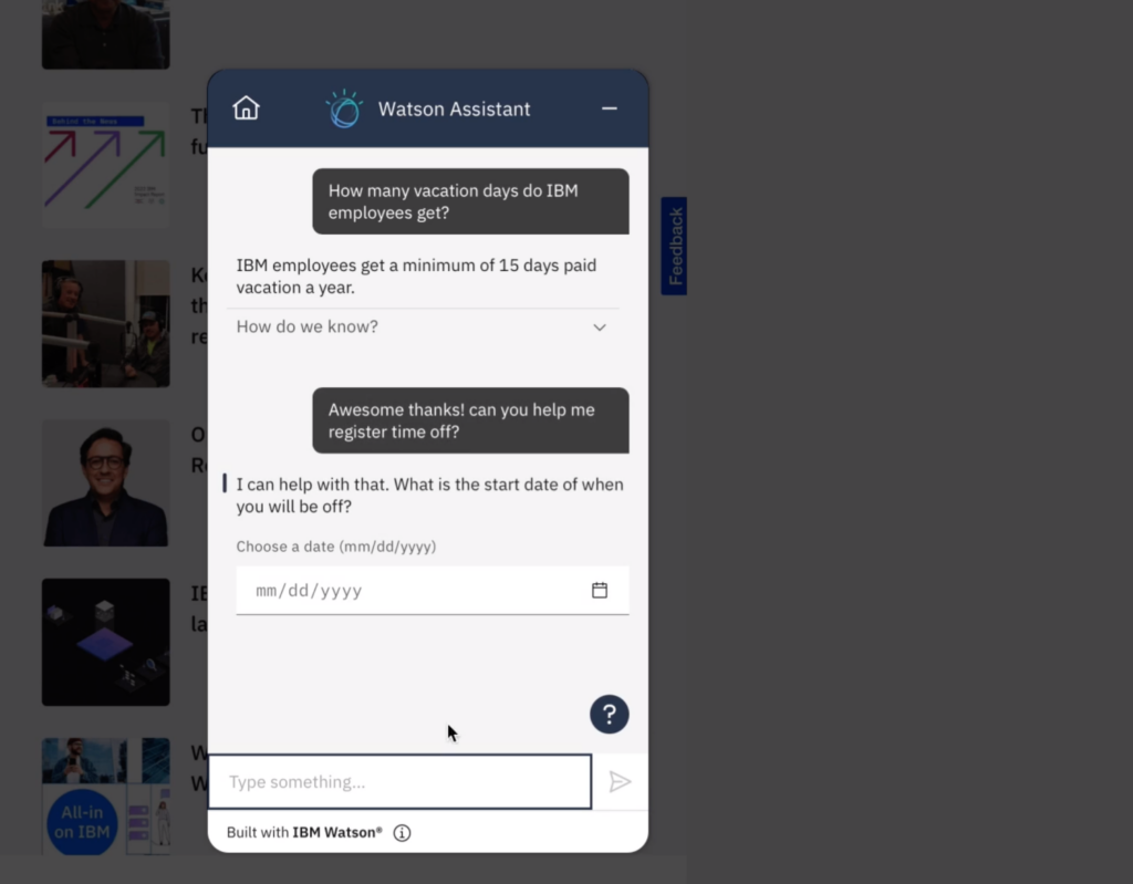 IBM's watsonx assistant, which uses conversational AI for customer support in different industries. 