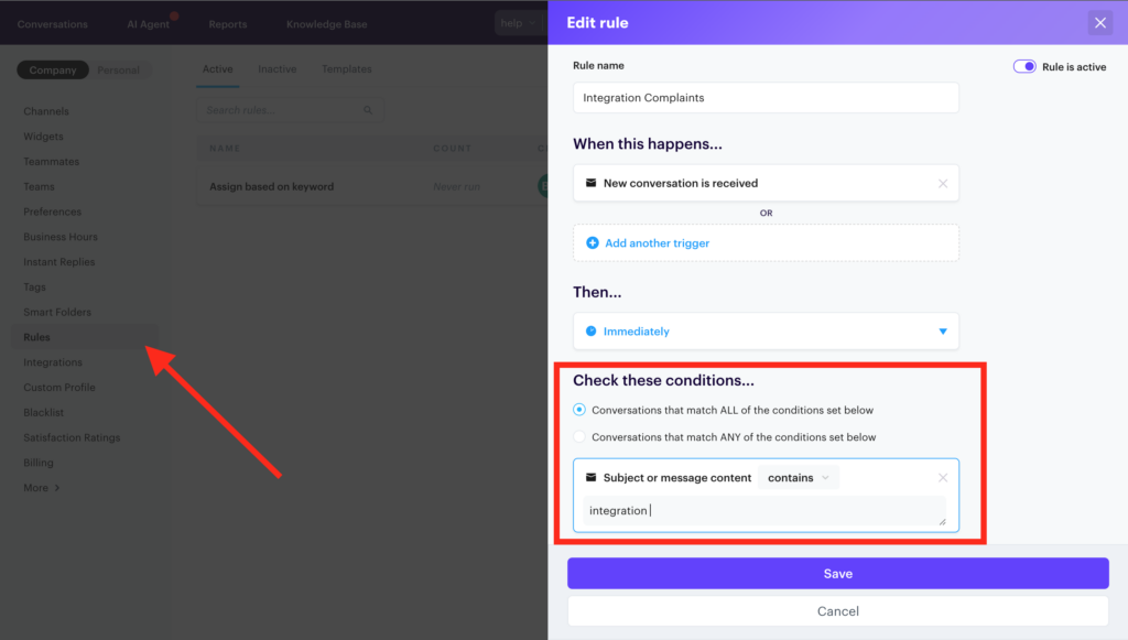 Rules in Groove used to automate support processes. 