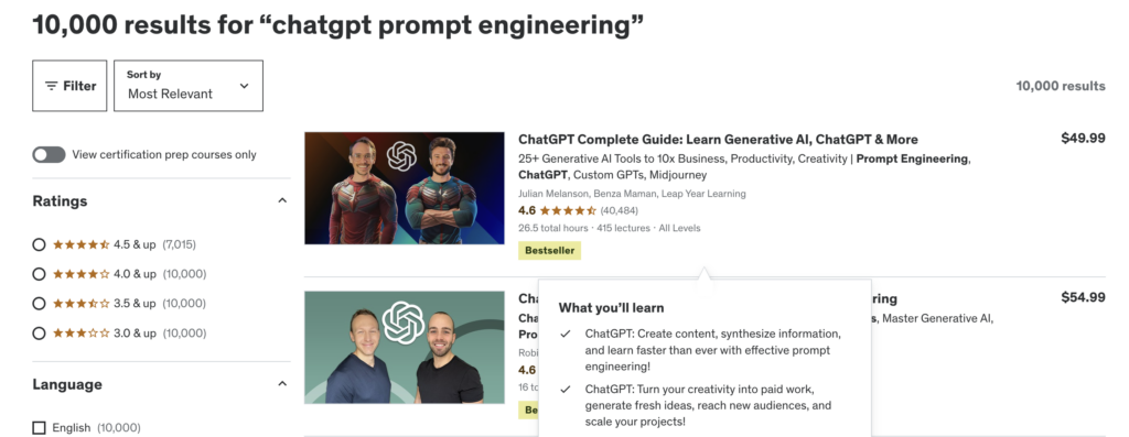 online course for chatgpt prompt engineering