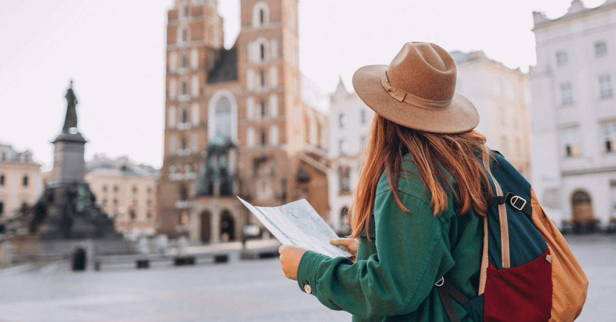 A woman exploring a foreign city.