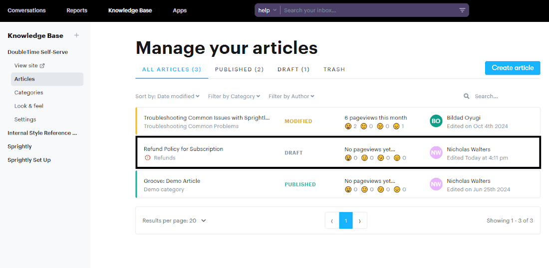 You can easily build out a knowledge base within Groove. 