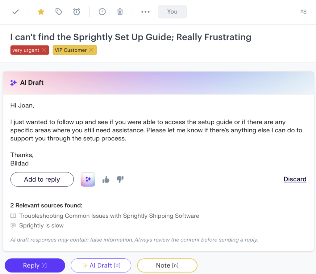 You can use AI to respond to customer enquiries in Groove