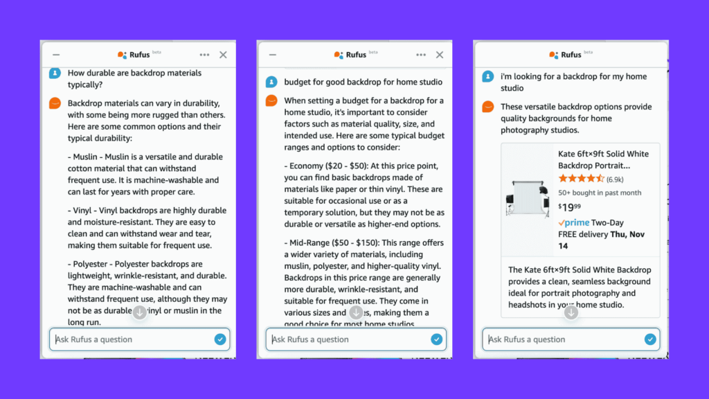 Amazon's AI chatbot Rufus answering customer questions