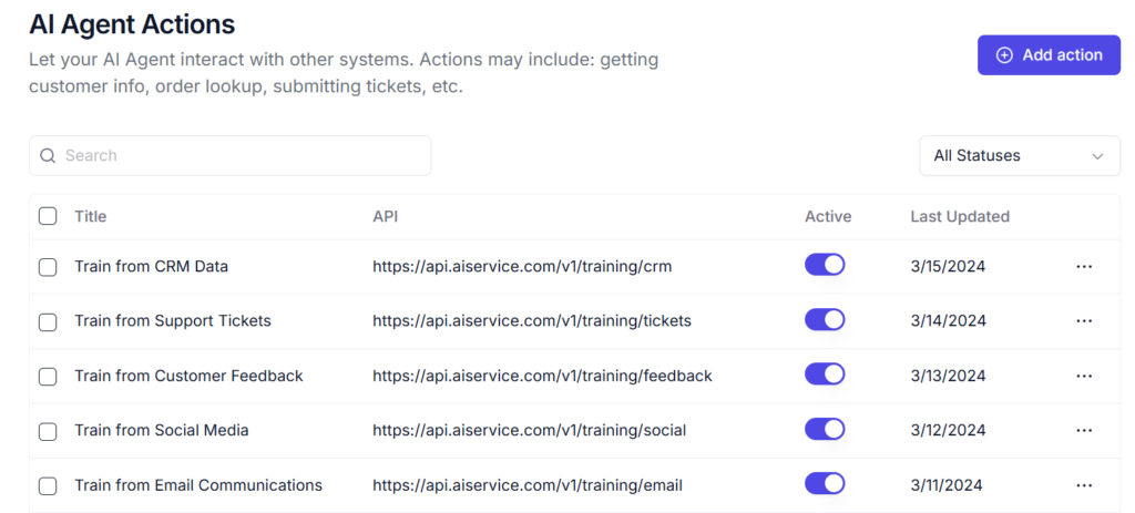 AI agent "actions" within Helply that allow you to provide concrete data for Helply to mine for accurate responses. 