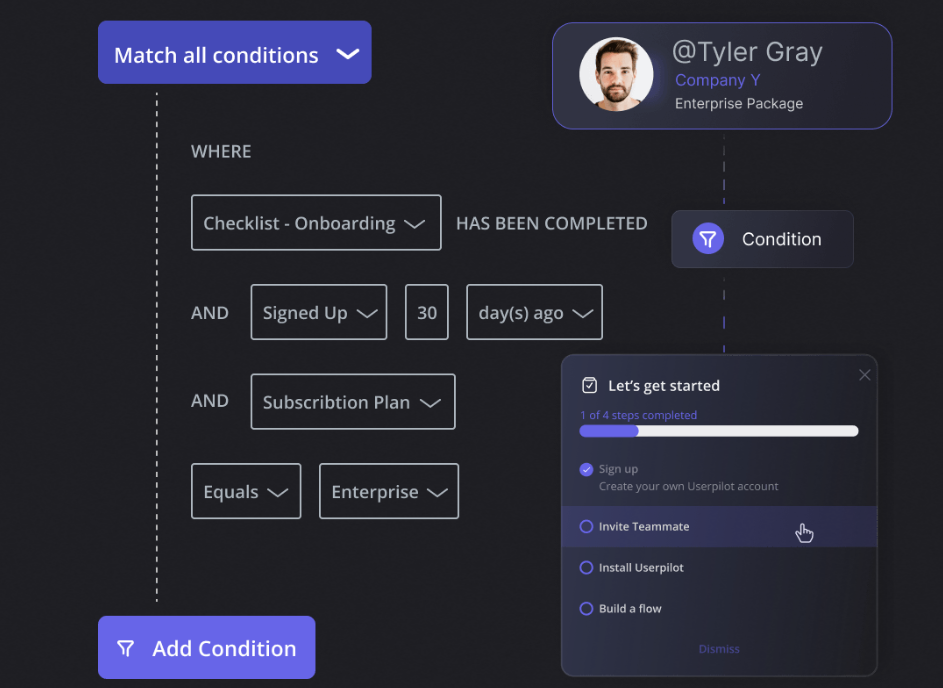 Userpilot as a tool that can enable you to provide contextual AI guidance in-app for your customers. 